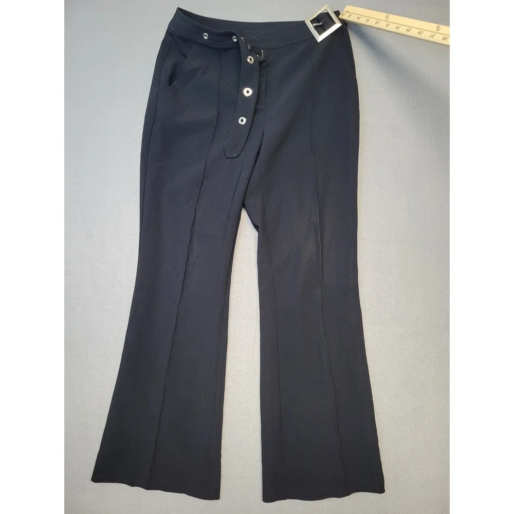 St. John Black Pants Size 2 Flare Leg Eyelet‎ Detail Buckle Belt